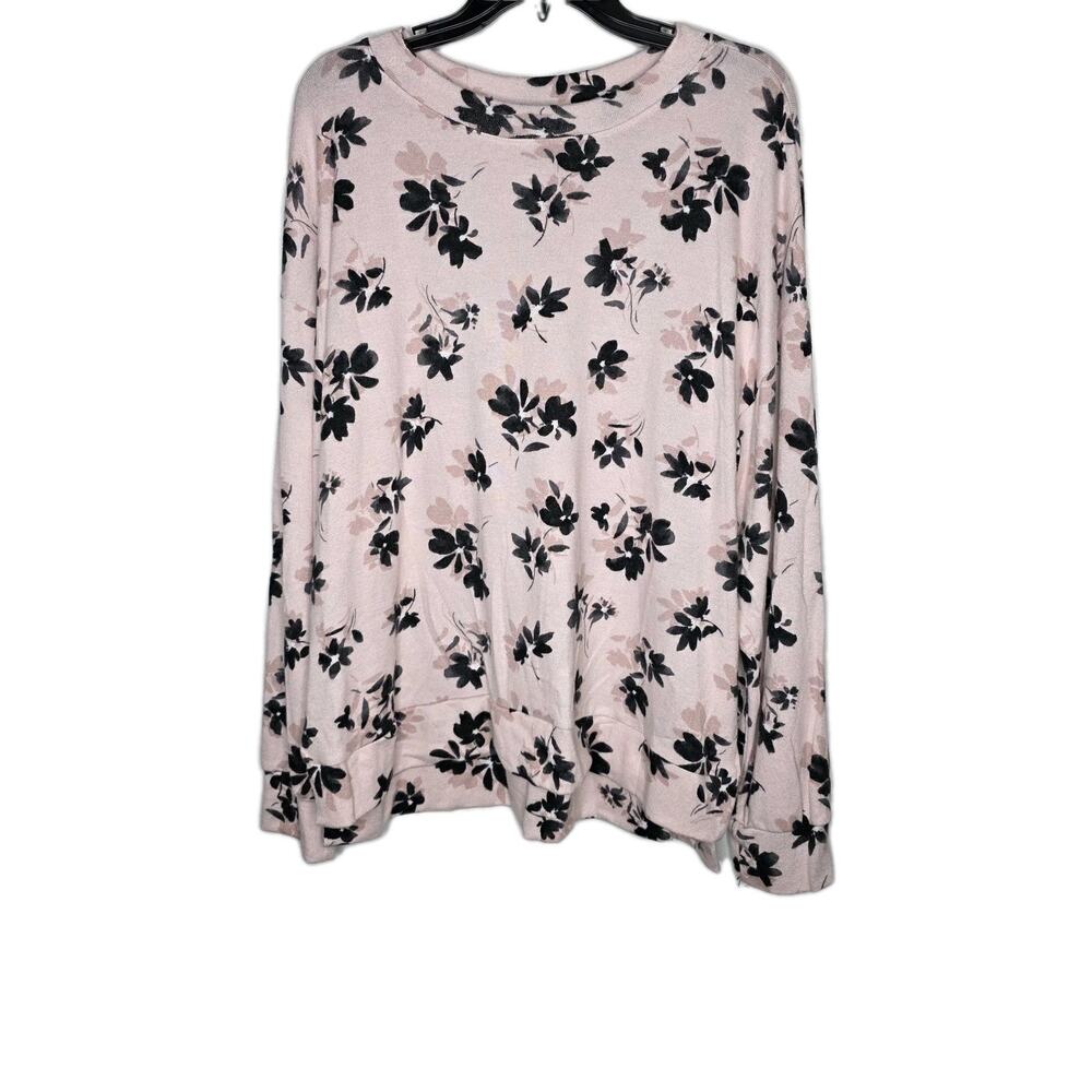 Donna Karan Womens XL Pink Soft Top PJ Pajama Lounge Sleepwear Floral LS